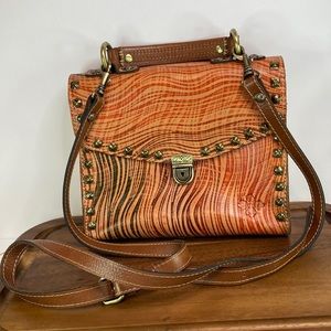 Patricia Nash Crossbody Simona Top Handle Satchel Wavy Stripe Leather Used